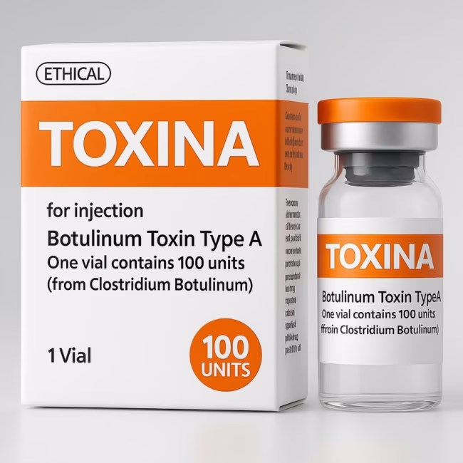 Toxina Botulinum Toxin Type A 100 Units Injection Box and Vial.